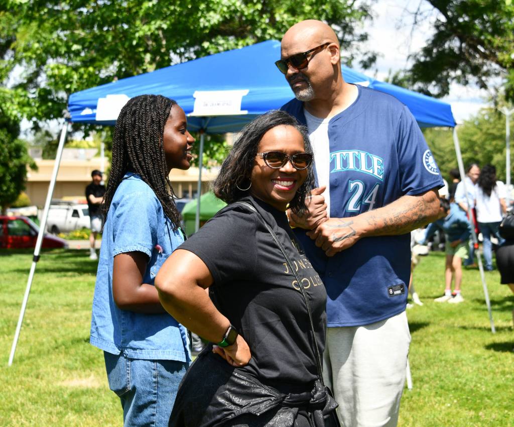 From left to right, Joy Rurangwa, Valerie Perine and Kelly John-Lewis. The trio is involved with the Mercer Island High School Black Student Union. Andy Nystrom/ staff photo