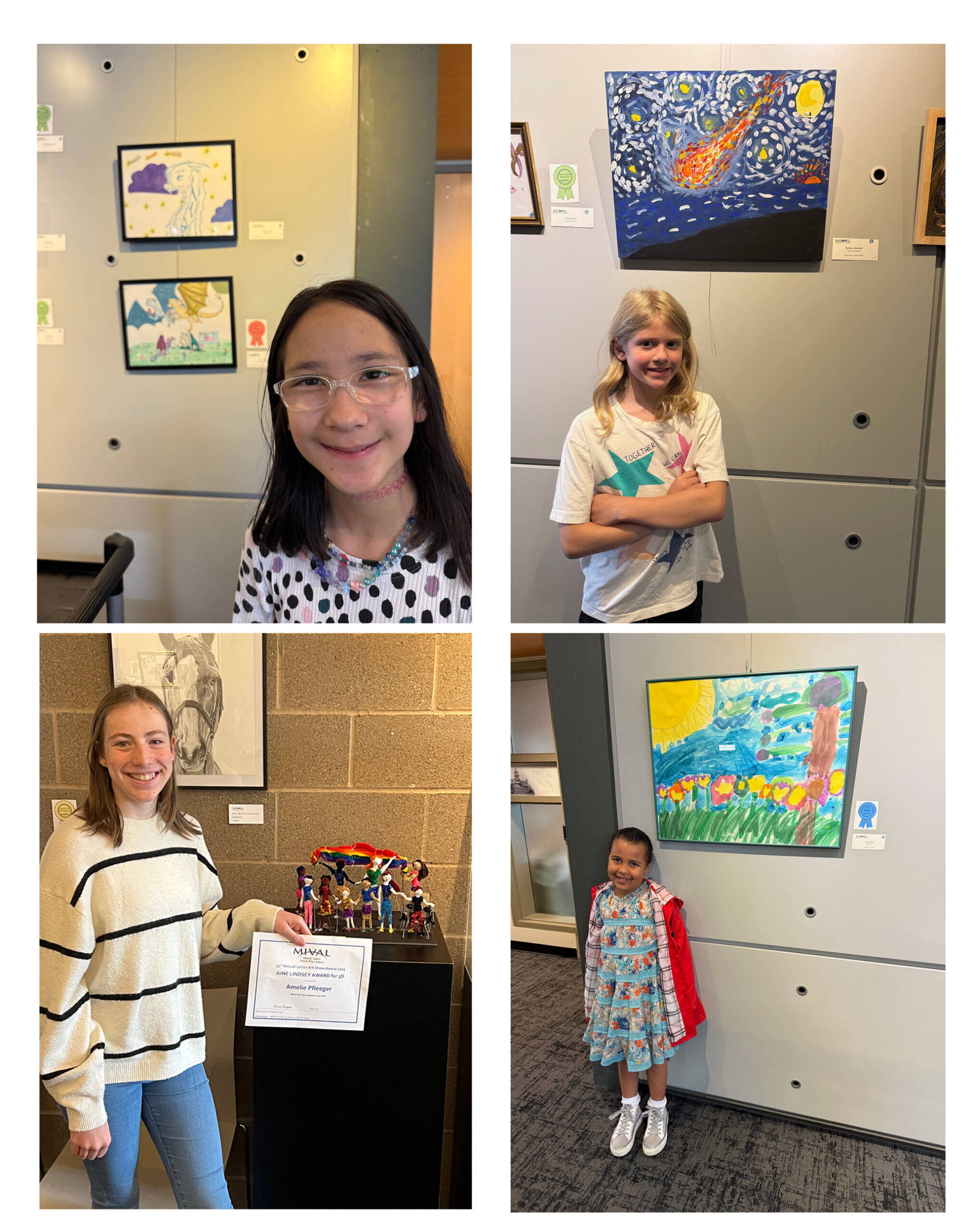Some Junior Art Show participants are: Top left to right, fourth-grader Julia Liu-Kirk and second-grader Madison Gunther. Bottom left to right, sixth-grader Amelie Pfleeger and kindergartner Tamra Taylor. Photos courtesy of Anne Hritzay and Theresa Zwingman