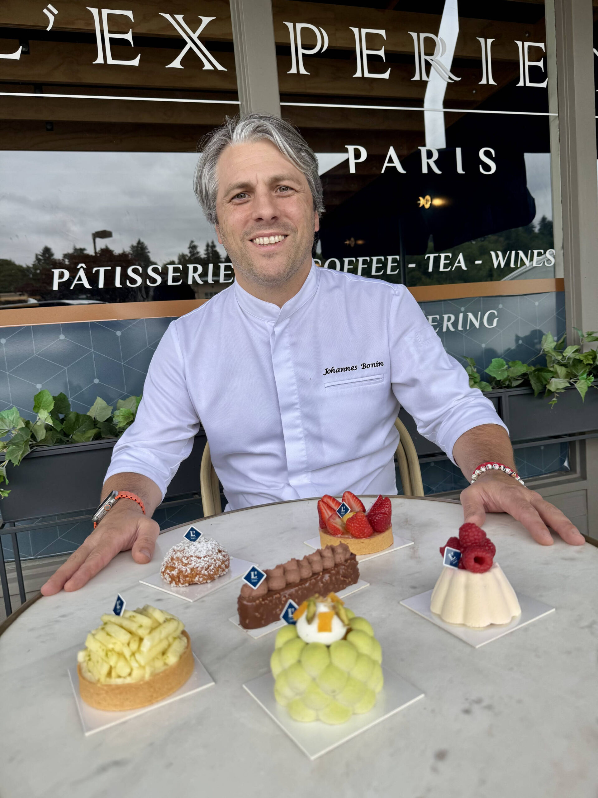 Chef Johannes Bonin displays his pastries. Photo courtesy of LExperience Paris