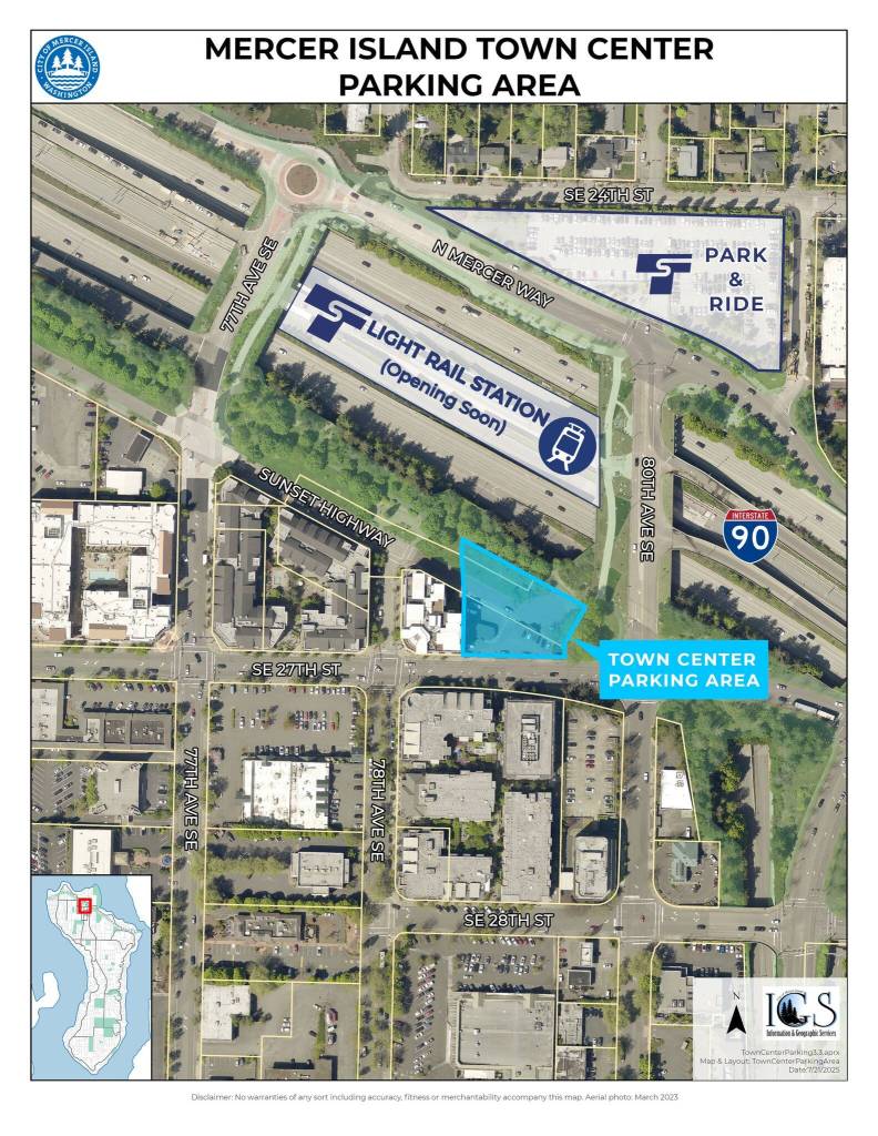 Heres an overview graphic of where the Town Center Parking Area is located. Photo courtesy of the city of Mercer Island