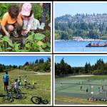 Kids have been spending their sunny summertime engaging in camp activities on Mercer Island. Pictured at top from left to right are Stroum Jewish Community Center Summer J Camp attendees getting in some gardening and boating. Bottom from left to right are Mercer Island Summer Camps participants riding and swinging at the Pedalheads and TGA tennis camps. Top photos courtesy of Martha Daniels, SJCC; bottom photos courtesy of the city of Mercer Island