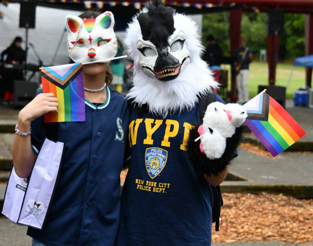 Attendees with and without masks joined in the community celebration at last years Mercer Island Pride in the Park at Mercerdale Park. Andy Nystrom/ staff photo