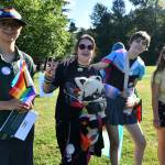 From left to right, Emily (last name withheld), V Bensen, Phoenix Miller and Jade Tracey at Mercer Islands Pride in the Park event on Aug. 7 at Mercerdale Park. Andy Nystrom/ staff photo