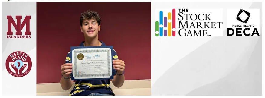 Mercer Island High Schools Isaiah Kopelovich displays his championship Washington State Stock Market Game certificate. Photo courtesy of the Mercer Island School District