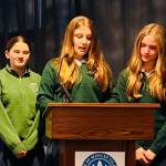 St. Monica Middle School students (left to right) Vivienne Street, Valerie Hay, Cara King and Hunter Lippens at the Mercer Island City Council meeting. Courtesy photo