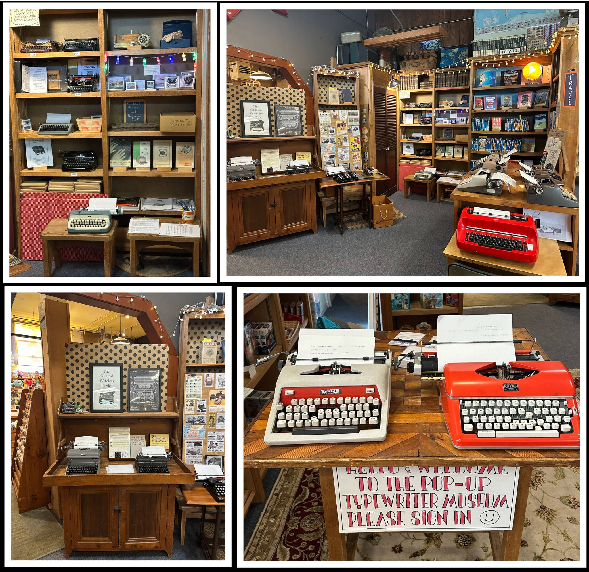 Here are various views of Island Books pop-up interactive typewriter museum. Courtesy photos