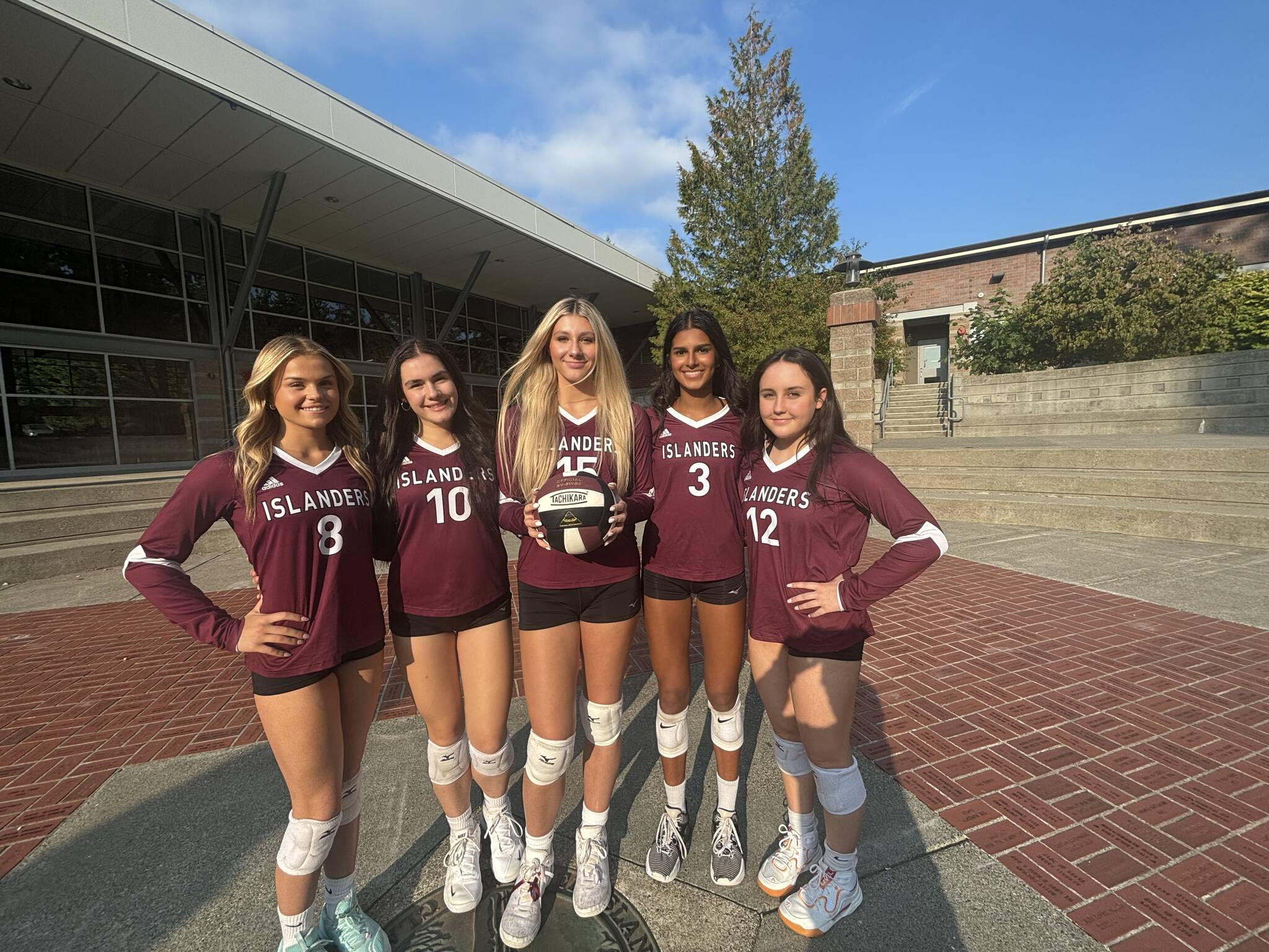 Mercer Island High School senior volleyball players, from left to right, Sarah Gribble, Ava Imbesi, June Zalewska, Aikum Bains and Sydney Parcel. Andy Nystrom/ staff photo
