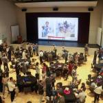 Attendees visiting at the Stroum Jewish Community Center of Greater Seattles early childhood school naming and reopening ceremony on Sept. 7. Photo courtesy of the SJCC
