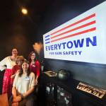 From back to front, Mercer Island chapter of Everytown for Gun Safety members Meg Sykes, Nancy Lee, Michele Silbey and Cristina Martinez gather at their Sept. 18 event at The Crawlspace Gastropub. Andy Nystrom/ staff photo