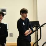 At left, Mercer Island High School student Sophie Hill speaks to the crowd at the MI Healthy Youth Forum on Jan. 31, 2024, at the Mercer Island Community and Event Center. Also pictured are students Savanna Rousell, Julius Perez and Connor Wood along with Michelle Ritter, Mercer Island Healthy Youth Initiative project coordinator. Andy Nystrom/ staff photo