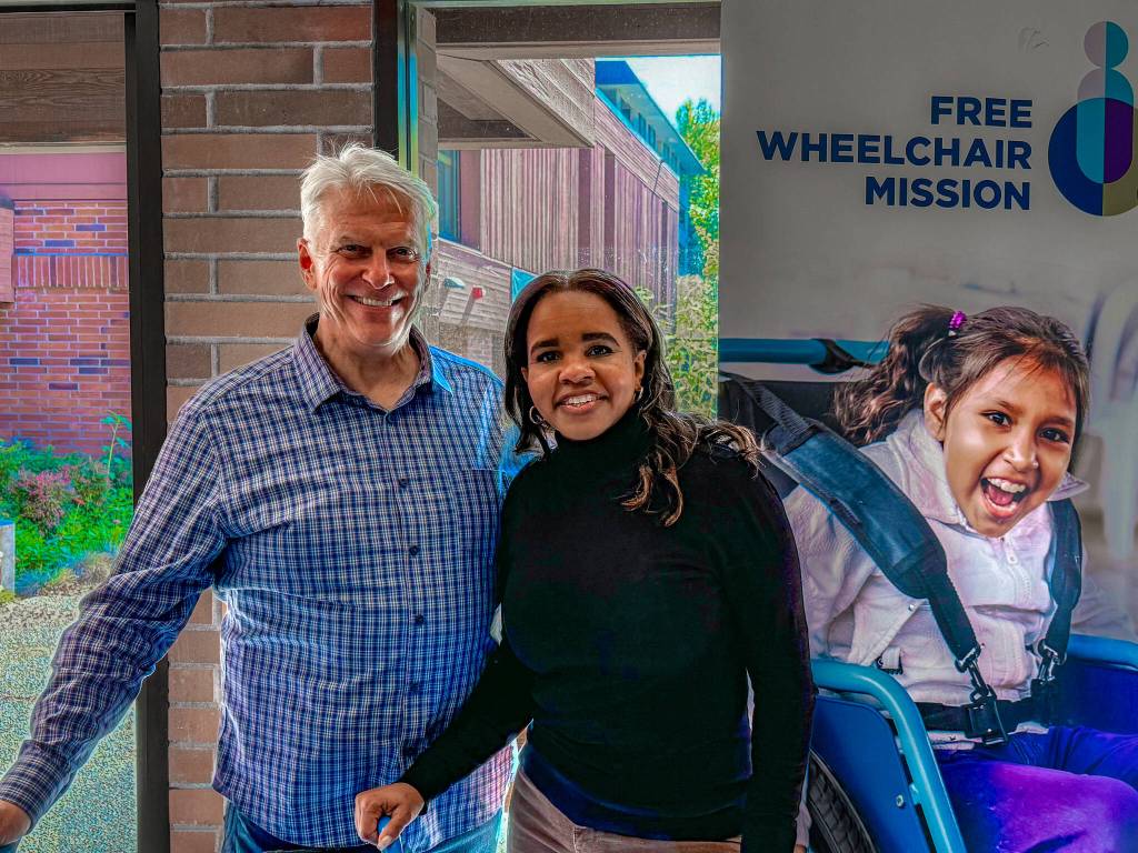 Encounter Church member Ron Johnson and Free Wheelchair Mission CEO Nuka Hart attend last years Seattle Miracle of Mobility event on Mercer Island. Johnson serves as the volunteer event coordinator. Courtesy of Free Wheelchair Mission