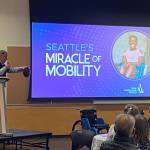 Former Seahawks quarterback and NFL coach Jim Zorn speaks at last years event. Courtesy of Free Wheelchair Mission