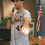 As a member of the Detroit Tigers in 2017, pitcher Matthew Boyd demonstrates how he grips a baseball to residents of Covenant Living at the Shores on Mercer Island. Photo courtesy of Greg Asimakoupoulos