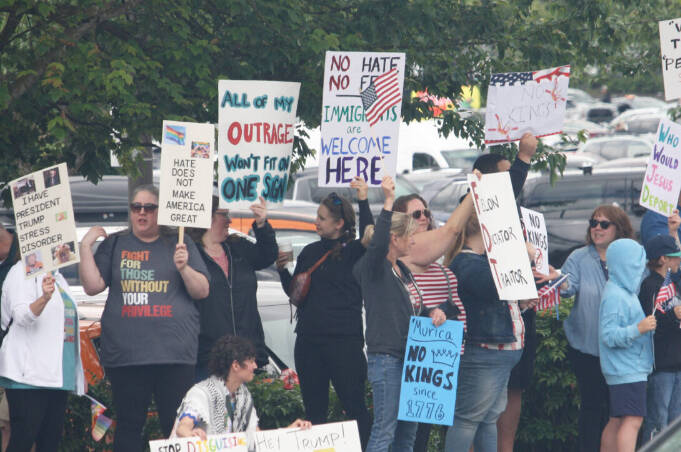 People rally June 14 in Covington during the first No Kings protest against the Trump administration. FILE PHOTO