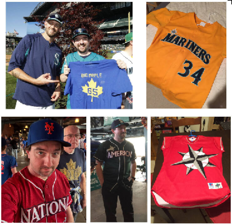 Mercer Islander Daniel Carroll is pictured with some of the items that were recently stolen from his storage locker. In one photo, hes pictured with former Seattle Mariners pitcher James Paxton, Big Maple, and an autographed shirt that was swiped. Courtesy photos