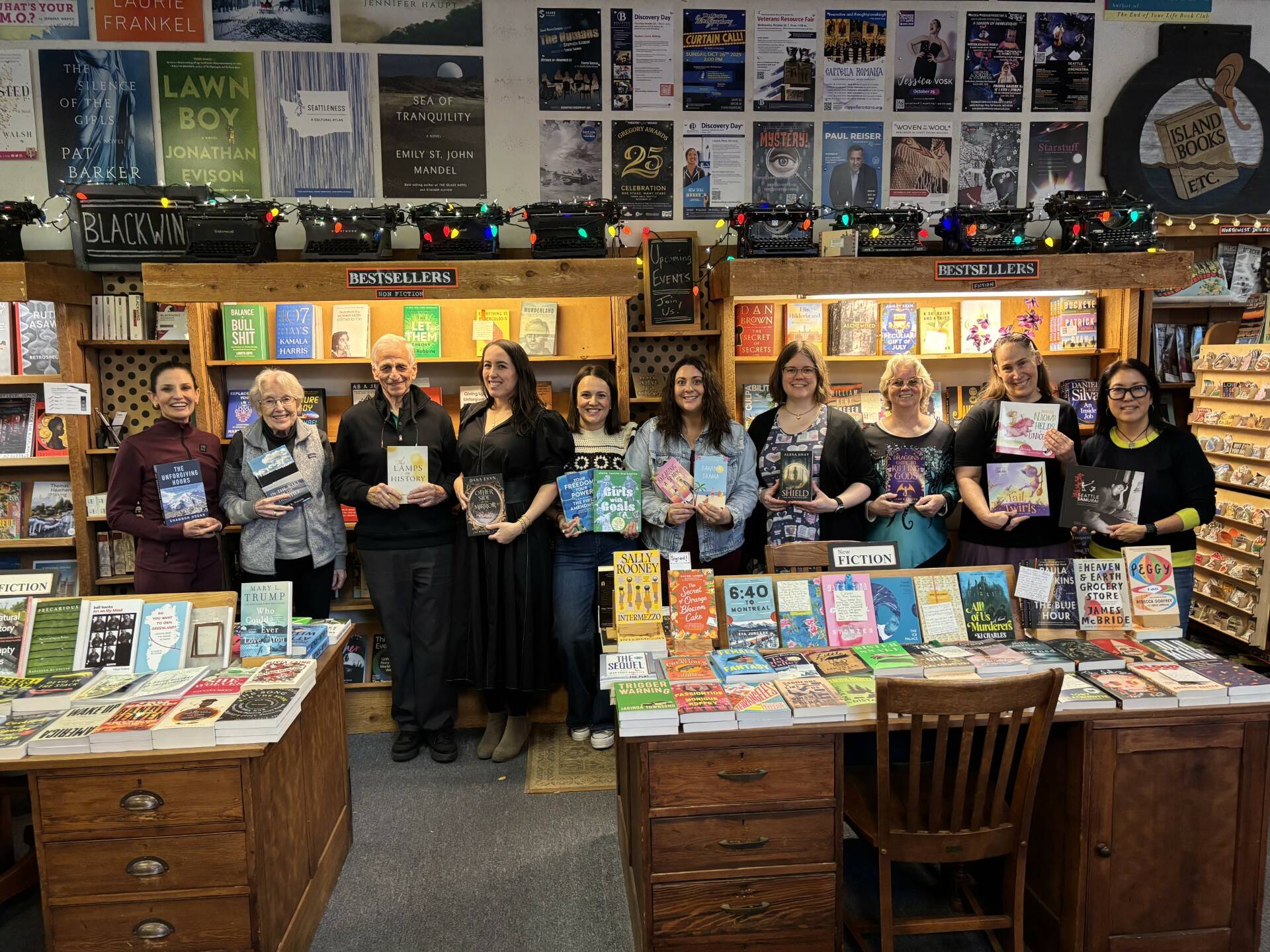 Island Books hosted a Local Author Festival on Oct. 26. Its fall edition featured 10 authors whose work ranges from sports non-fiction and cozy fantasy to poetry and adventure memoir. Authors from left: Shannon Hogan, Ruth Vincent, Michael Sandler, Dana Evyn, Clelia Castro-Malaspina, Lia Duchaine, Alexa Shay, Leah R. Cutter, Terrel Lefferts and Kelly Goto. Courtesy photo