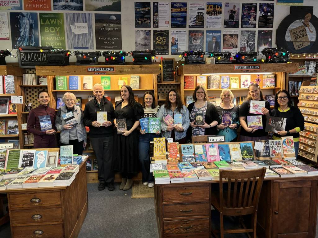 Island Books hosted a Local Author Festival on Oct. 26. Its fall edition featured 10 authors whose work ranges from sports non-fiction and cozy fantasy to poetry and adventure memoir. Authors from left: Shannon Hogan, Ruth Vincent, Michael Sandler, Dana Evyn, Clelia Castro-Malaspina, Lia Duchaine, Alexa Shay, Leah R. Cutter, Terrel Lefferts and Kelly Goto. Courtesy photo