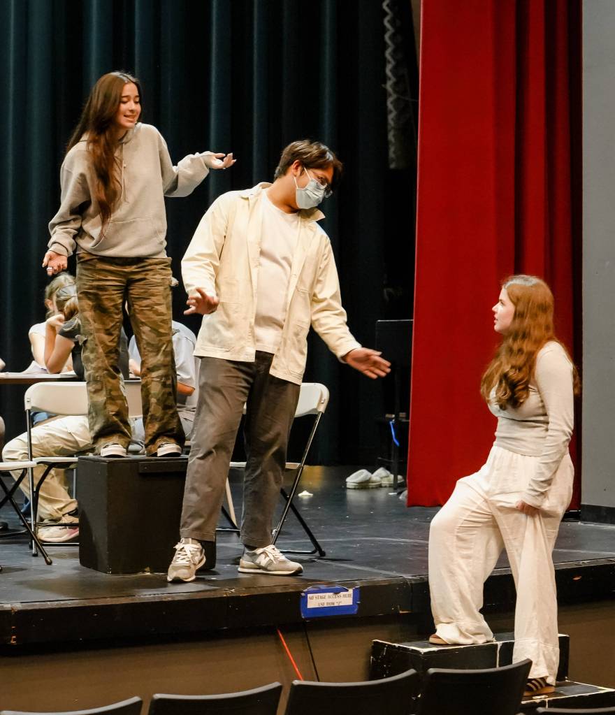 Kaori Lancaster, Huashan Tiger Yang and Shelby Conway during rehearsal. Photo courtesy of Kelly Goto