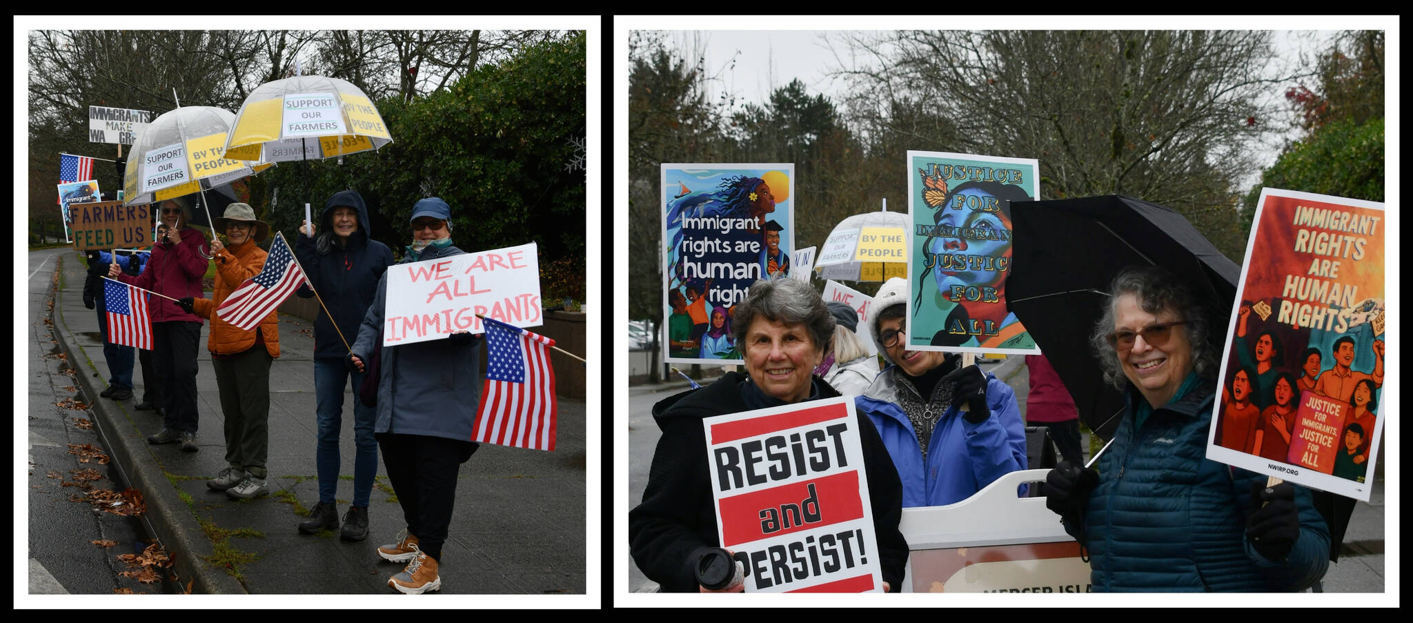 Sign-wavers supported their causes and received many approving horn honks from drivers on Nov. 23 near Mercerdale Park. Andy Nystrom/ staff photos