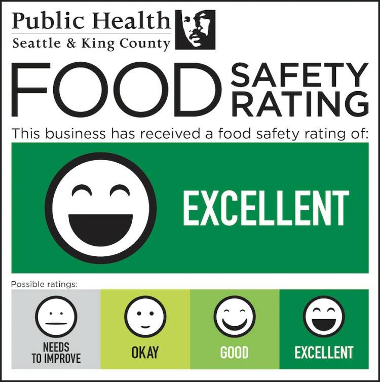 All permitted food businesses in King County, from restaurants to food trucks, should have a food safety rating sign from Public Health displayed for customers. Photo courtesy of Public Health - Seattle King County