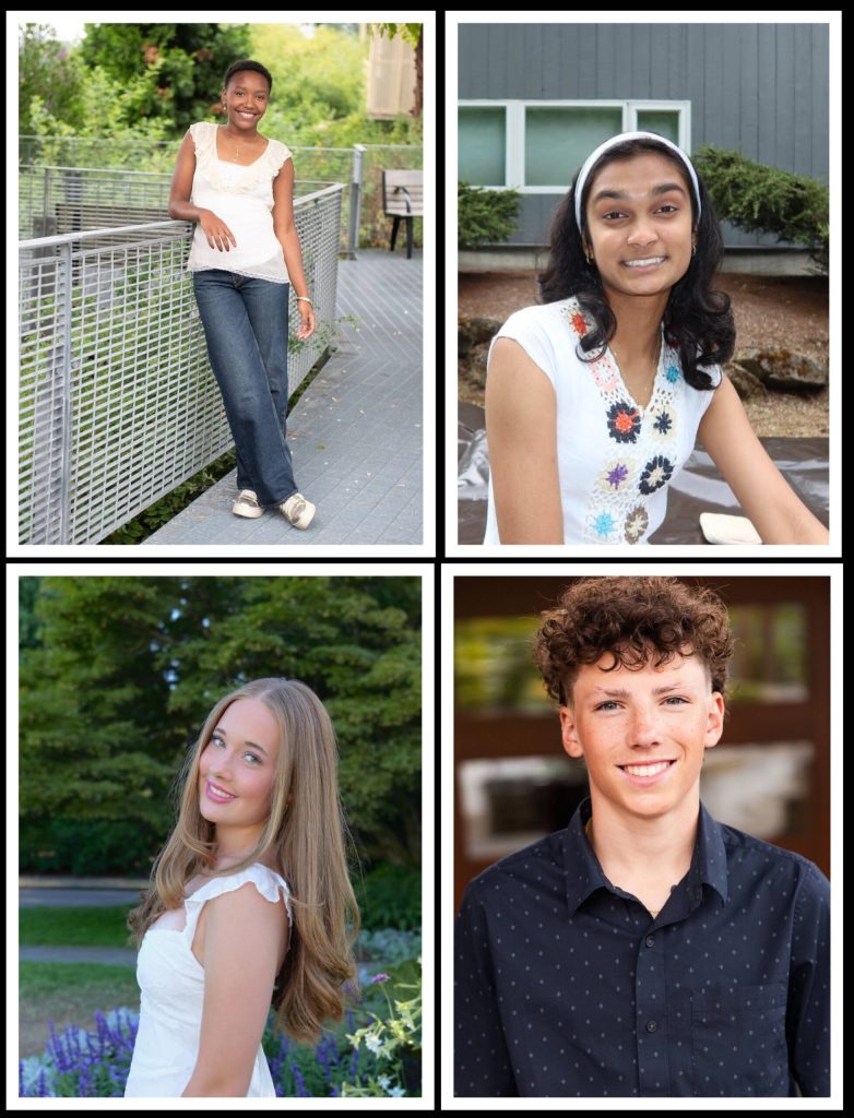 Clockwise from top left are Mercer Island High School seniors Gabby Frederick, Saira Ghodke, Cooper Jensen and Gianna Tubach. Courtesy photos
