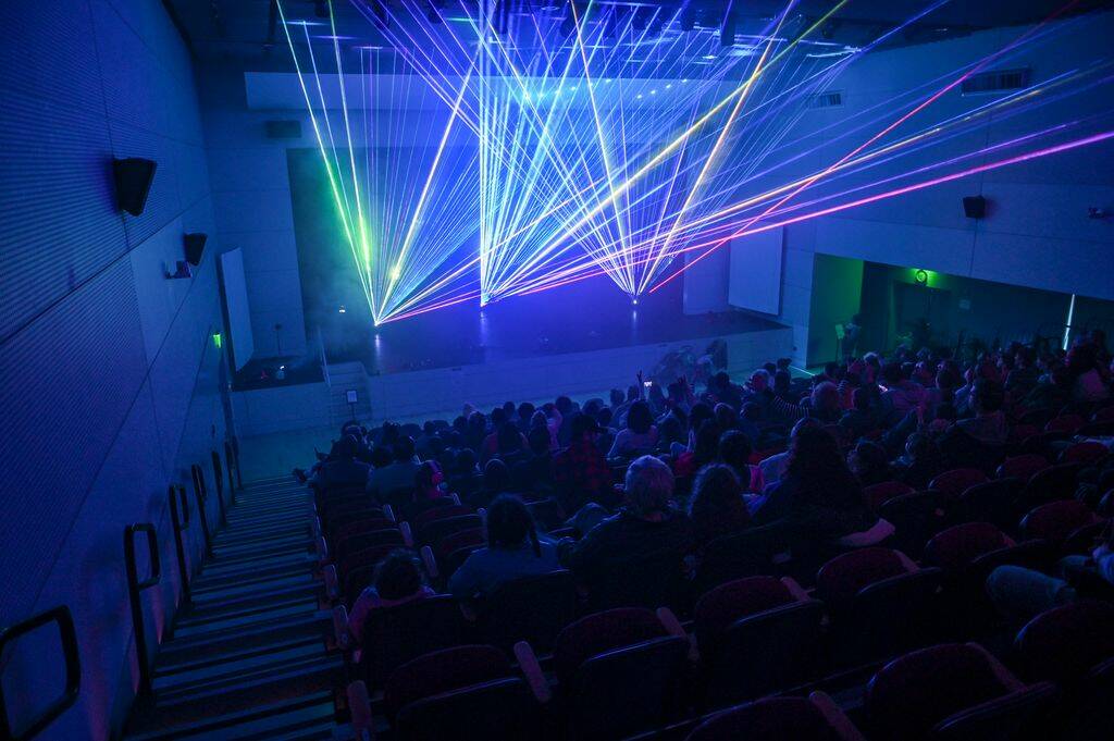 The Stroum Jewish Community Center (SJCC) on Mercer Island presented a Festival of (Laser) Lights on Dec. 7 that brought the miracle of Hanukkah story, music and the science of laser light to life for all ages. Photo courtesy of the SJCC