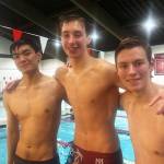 Mercer Island High School swimmers, from left, Ryan Iwasaki, Rhodes Butler and Aston Lee. Andy Nystrom/ staff photo
