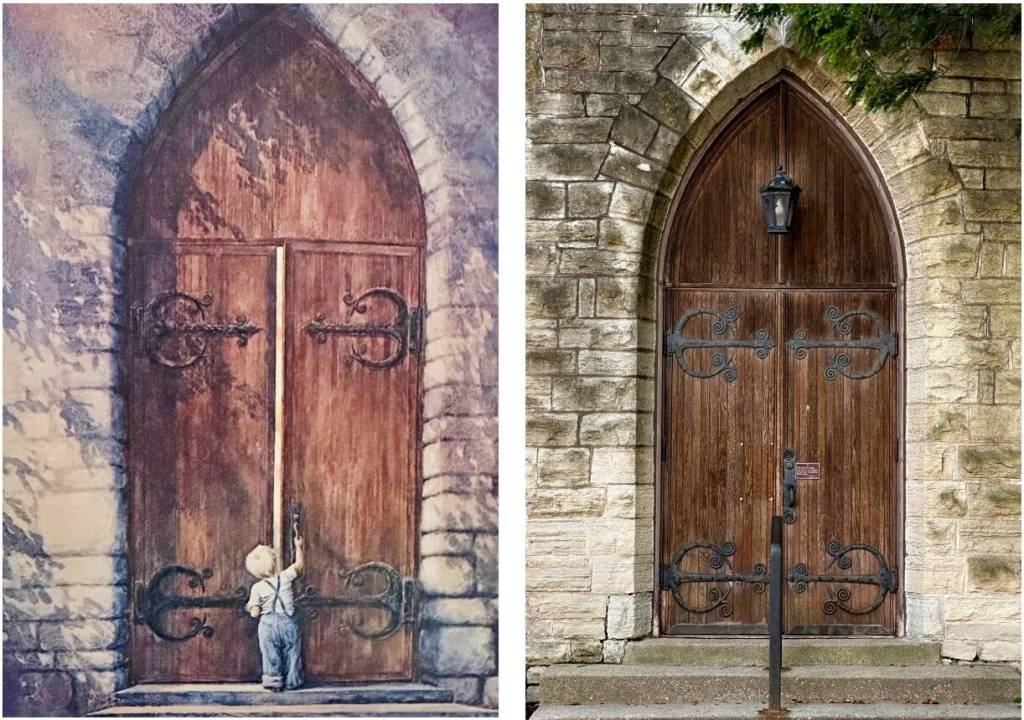 Left to right: The painting and the actual church door. Courtesy photos