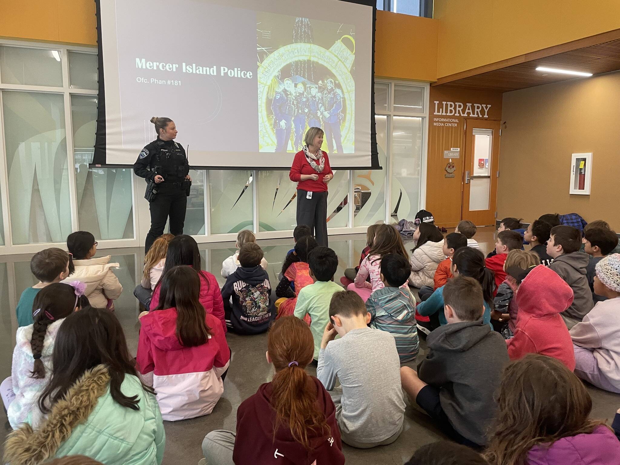 Mercer Island Police Department school resource officer Olivia Phan recently visited second-graders at Northwood Elementary School in connection with their literacy unit titled Government at Work. Officer Phan spoke with students about the education and training required to become a police officer, the work that she does to support a safe Mercer Island community, the gear she uses to do her job and the ways that second-graders can be safe. The Mercer Island High School graduates visit was on National Law Enforcement Appreciation Day, Jan. 9. Photo courtesy of the Mercer Island School District