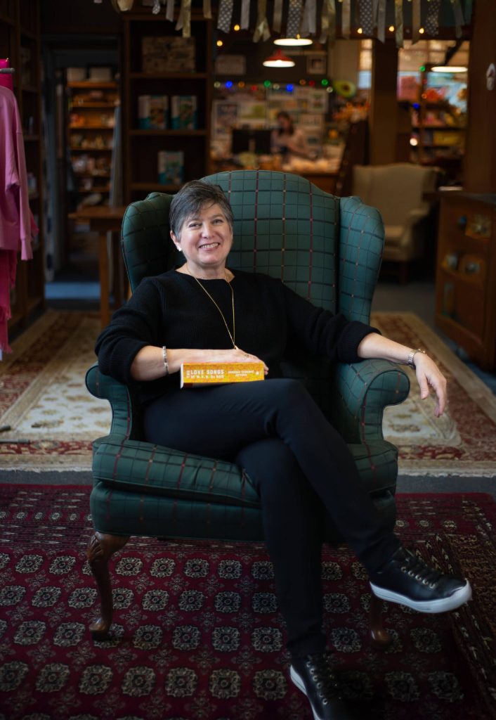 The author, in one of the stores armchairs. Photo by Christine Durand