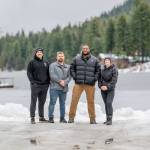 Mercer Island Police Department Marine Patrol Unit members on the site of an ice rescue at Fish Lake in Chelan County on Feb. 3, from left to right: Officer Jordan Tranter, sergeant David Herzog, corporal Kelly Robinson and officer Shannon Johnson. Photo courtesy of the Mercer Island Police Department