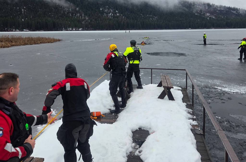 Officers deploy to an ice rescue on Feb. 3 at Fish Lake in Chelan County. Photo courtesy of the Mercer Island Police Department