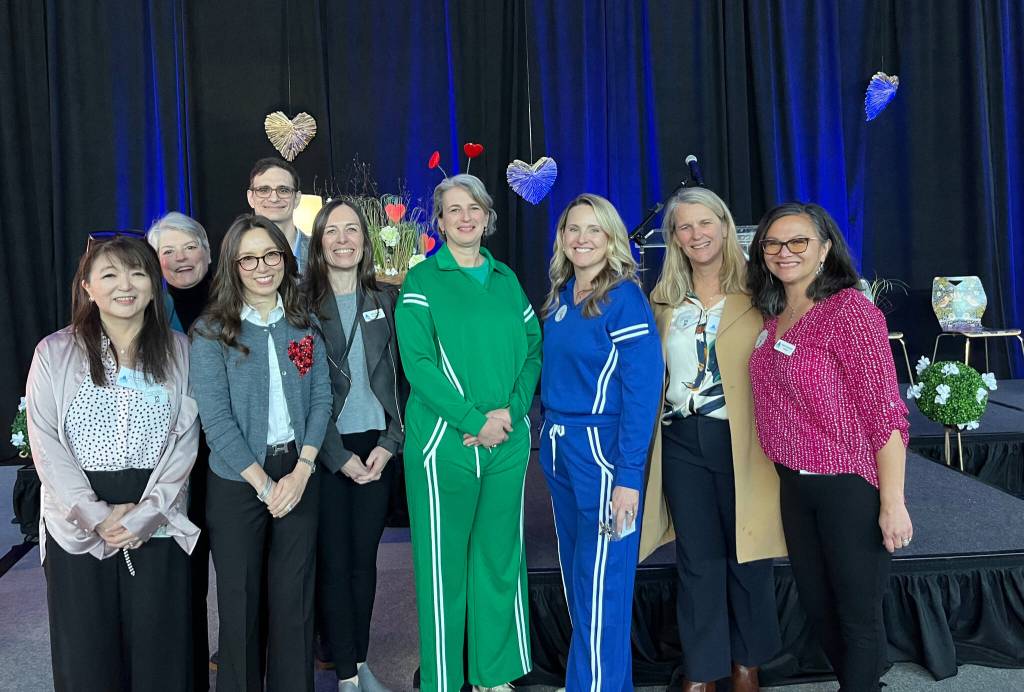 From left to right: Ivy Suzuki-Jaecks, Terry Moreman, Elizabeth Evans, David Figatner, Katie Bunker, Amy French, Kate Gilham, Jocelyn Barber and Cindy Goetzmann gather following the Mercer Island Youth and Family Services Foundations annual fundraising breakfast on Feb. 11 at the Mercer Island Community and Event Center. French is the foundations executive director and the others are foundation board members. Photo courtesy of the Mercer Island Youth and Family Services Foundation