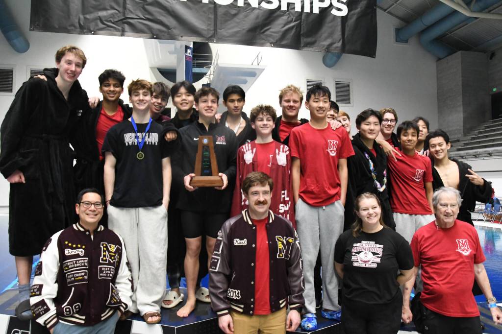 Courtesy photo
Mercer Island High Schools boys swim and dive team placed third at the 3A state meet on Feb. 21 at the King County Aquatic Center in Federal Way.
Mercer Island High Schools boys swim and dive team placed third at the 3A state meet on Feb. 21 at the King County Aquatic Center in Federal Way. Courtesy photo