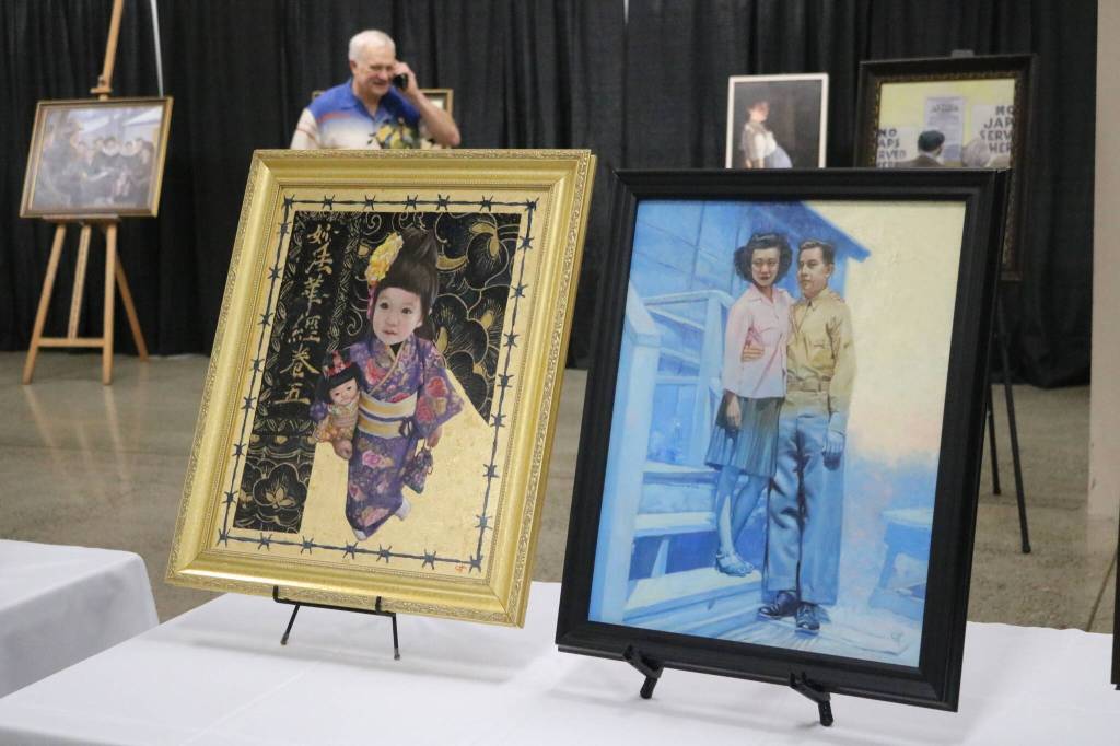 Art by Chris Hopkins show a snapshot of Japanese-American lives in the 1940s. Photo by Bailey Jo Josie/Sound Publishing