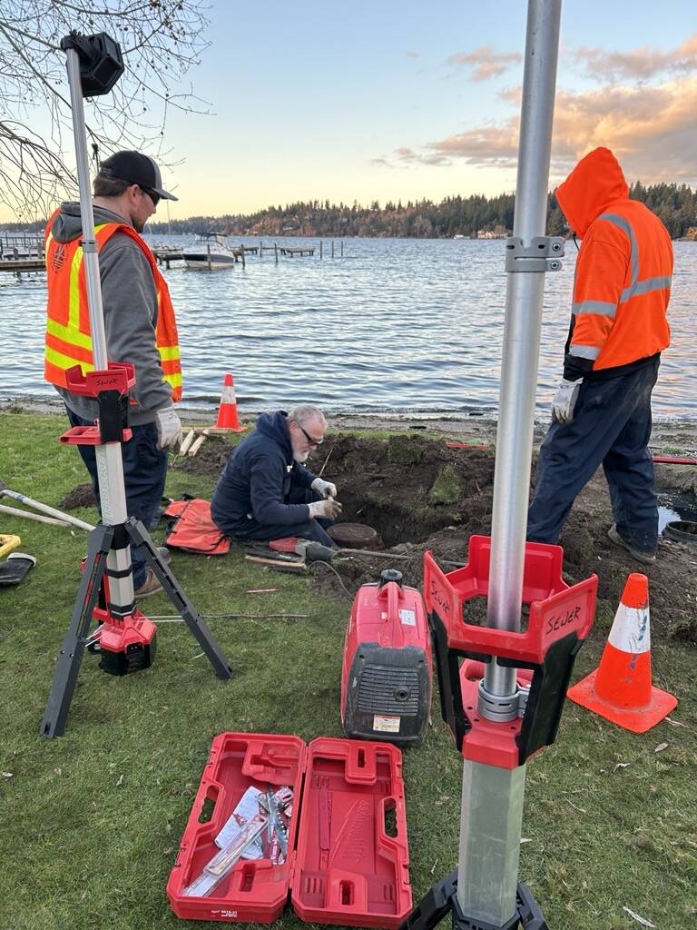 Workers on the job at Covenant Living at the Shores during the sewer lakeline blockage incident on Feb. 24. Photo courtesy of the city of Mercer Island