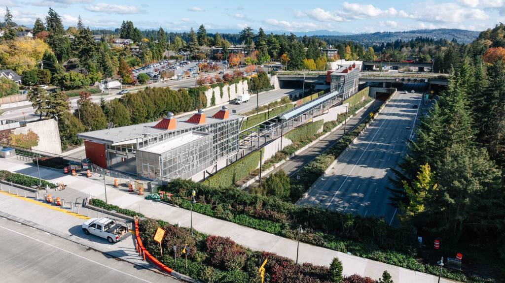 The Mercer Island Light Rail Station is located at 77th Avenue Southeast and 80th Avenue Southeast. Photo courtesy of Sound Transit