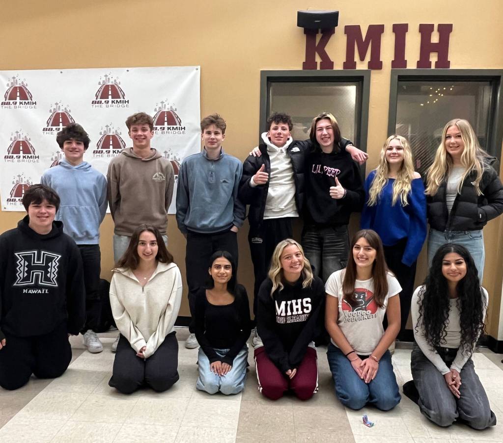 Front row, from left, KMIH students: Ethan Schaps, Mia Tamarkin, Aadyaa Singhal, Kylie Oordt, Maggie Anderson and Alisha Kahn. Back row, from left: Justen Bienstock, Porter Larsen, Magnus Zettel, Cooper Jensen, Will Prock, Ginger Schwartz and Ava Chastain. Not pictured: Emerson Woods, Brooke Newell, Edward Li, Sophia Rodriguez and Toly Odievich. Photo courtesy of the Mercer Island School District