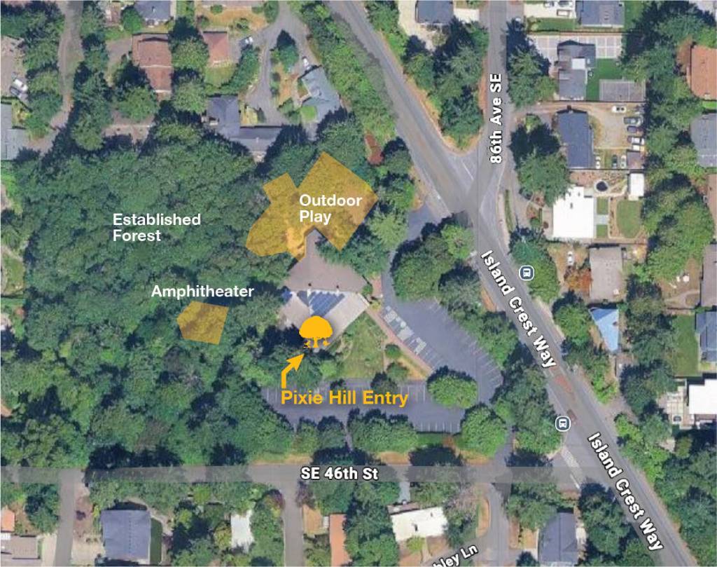 A graphic of the Pixie Hill Preschool location map at the Congregational Church on Mercer Island. Courtesy graphic