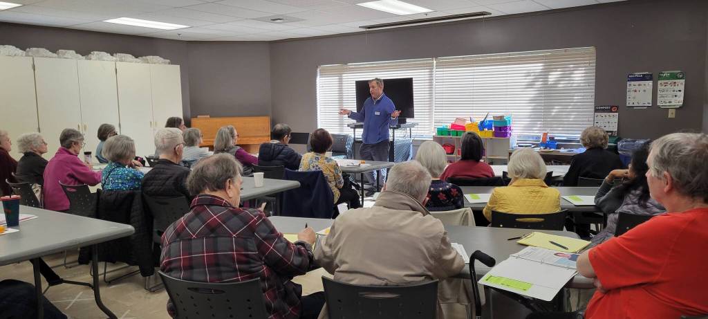 Presenter Ben Solomon teaches seniors about home care during an ElderMove Alliance seminar at Peter Kirk Senior Center in Kirkland. Courtesy photo
