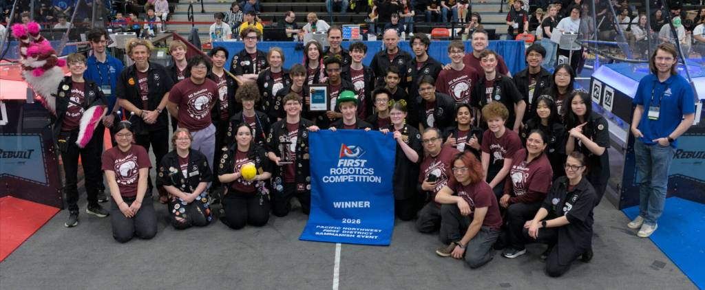 The Mercer Island High School (MIHS) Robotics team took first place at the PNW District Sammamish First Robotics event that occurred from March 20-22 at Sammamish High School in Bellevue. Additionally, the locals received the FRC Judges Award, a special recognition in the FIRST Robotics Competition that allows the judging panel to honor a team for unique efforts, exceptional performance and special dynamics that deserve recognition. It highlights standout characteristics or achievements observed during the competition. MIHS will next compete at the districts level in Cheney from April 9-11. A shout-out to the team, mentors, sponsors and parents who made this happen and best of luck as they move forward in their quest for world domination, reads a press release. Photo courtesy of the Mercer Island School District