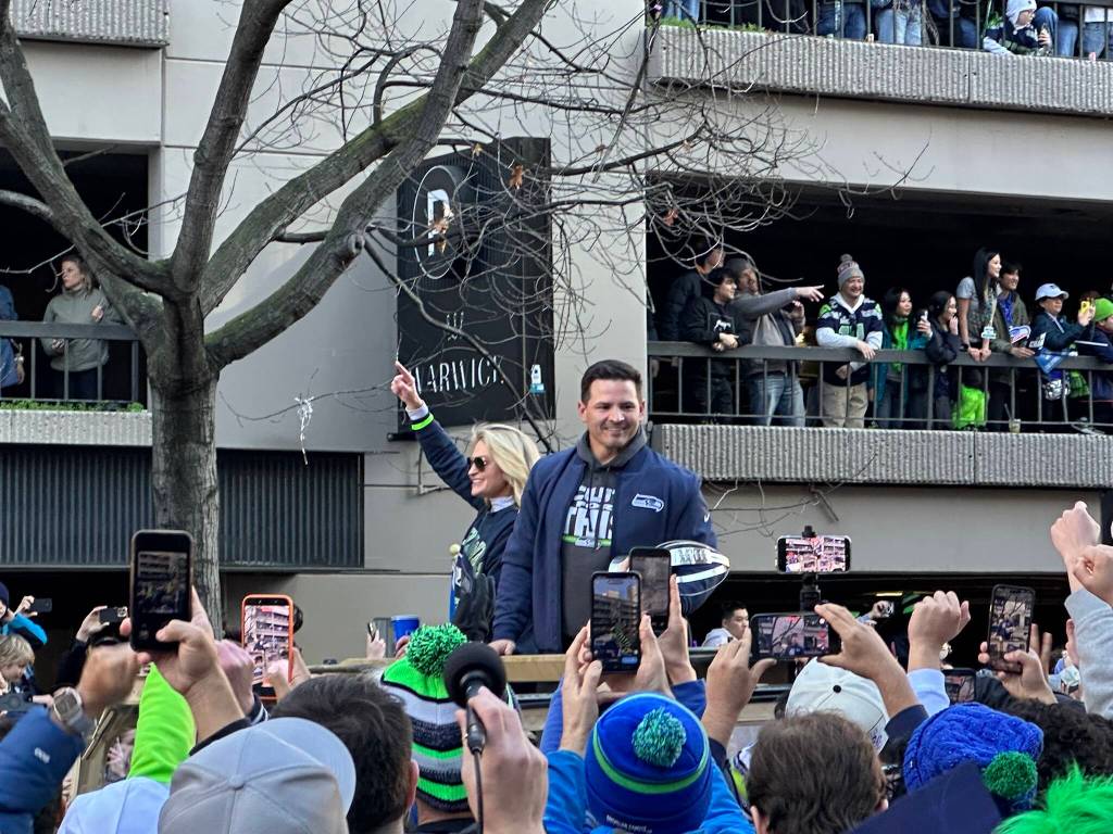 Seahawks coach Mike Macdonald at the Super Bowl parade in Seattle. Courtesy photo