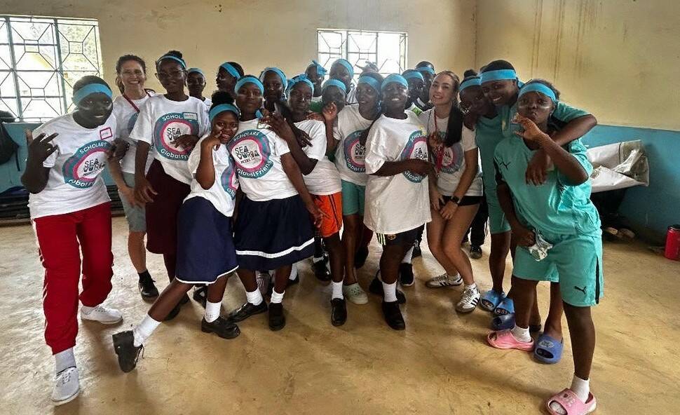 Photo courtesy of Kira Lackland
Kira Lackland and chaperone Emily Allen with the blue team during Field Day.