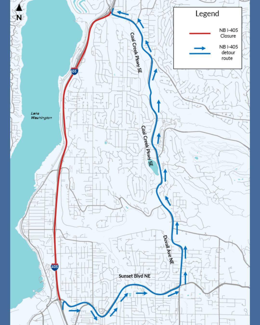 ルート Northbound I-405 to close this weekend in Renton and Bellevue