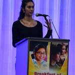 Mercer Island High School senior Anusha Zaveri, who is the 2026 MISF Penny Yantis Scholarship winner, speaks at the breakfast. Andy Nystrom/ staff photo