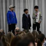 Northwood Elementary School spelling champs Mason Park, Isaac Freedman and Toby Stoffer discuss their competition experiences at the breakfast. Andy Nystrom/ staff photo