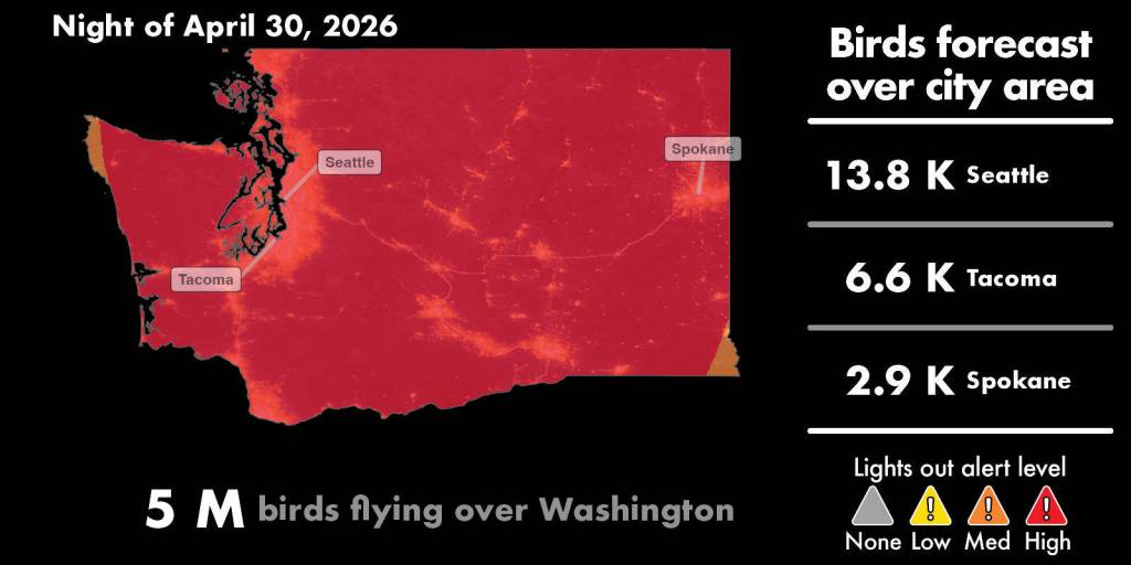 The night of April 30 showing peak bird migration in Washington state. Image courtesy of Purdue AeroEco Lab.