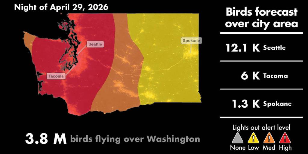The night of April 29 showing peak bird migration in Washington state. Image courtesy of Purdue AeroEco Lab.