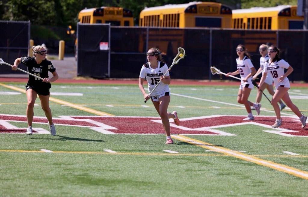 Mercer Island High School junior midfielder Camilla Manfredo (15) controls the ball during a recent match. Photo courtesy of Kirsten Kinkead