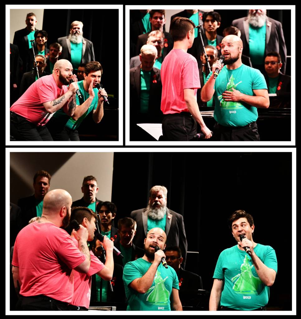 Seattle Mens Chorus lead singers: Top left, (from left) Cameron Hollingshead and Matthew Moura; top right, (from left) Kelvin Close-Kung and Eric Wielock; bottom, (from left) Hollingshead, Close-Kung, Wielock and Moura. Andy Nystrom/ Staff photo